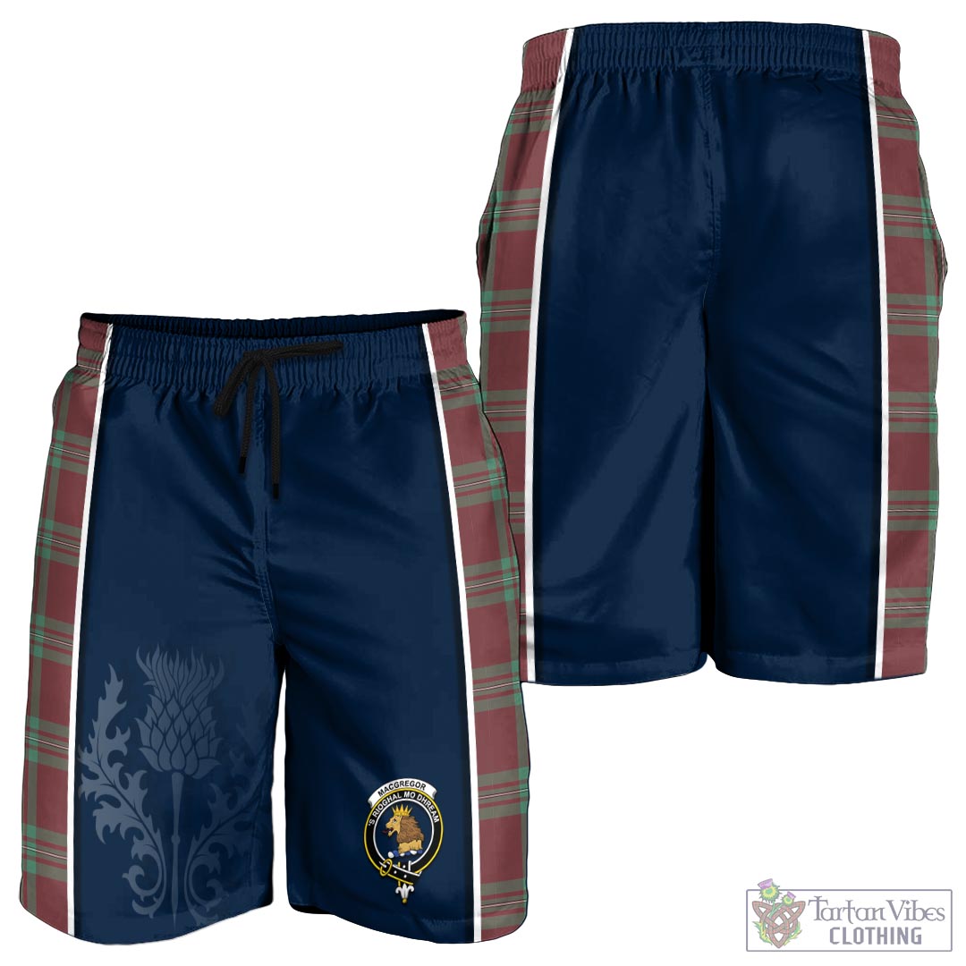Tartan Vibes Clothing MacGregor Hunting Ancient Tartan Men's Shorts with Family Crest and Scottish Thistle Vibes Sport Style