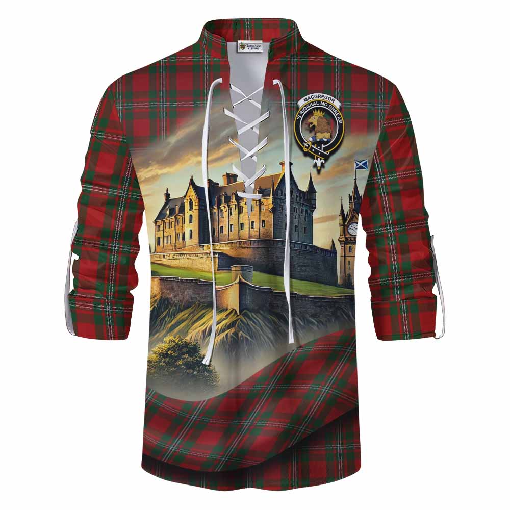 Tartan Vibes Clothing MacGregor (McGregor) Tartan Family Crest Ghillie Kilt Shirt with Scottish Ancient Castle Style