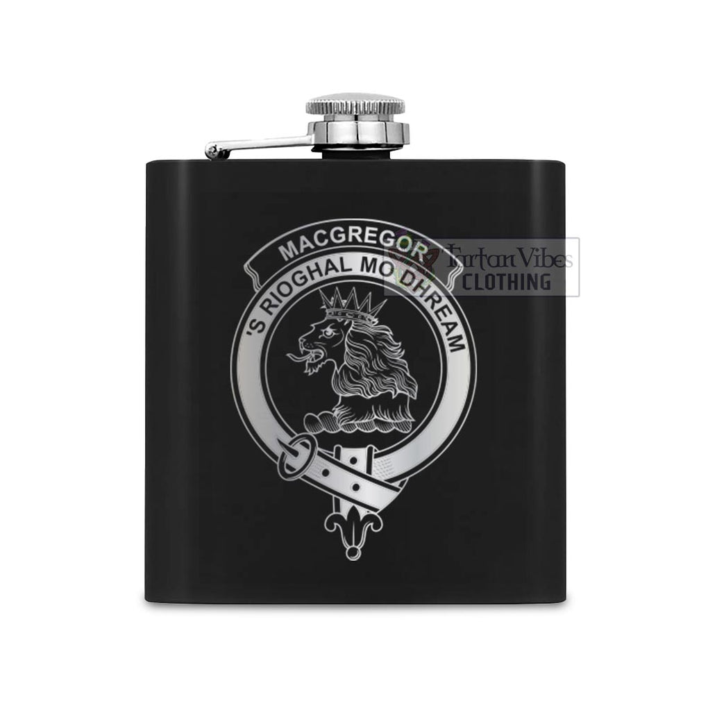 Tartan Vibes Clothing MacGregor (McGregor) Crest Hip Flask Set 7oz Black Stainless Steel with A Gift Box