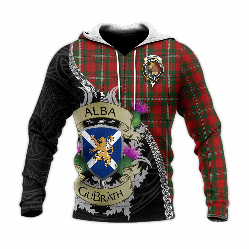 Tartan Vibes Clothing MacGregor (McGregor) Tartan Family Crest Knitted Hoodie Lion Rampant Royal Thistle Shield Celtic Inspired