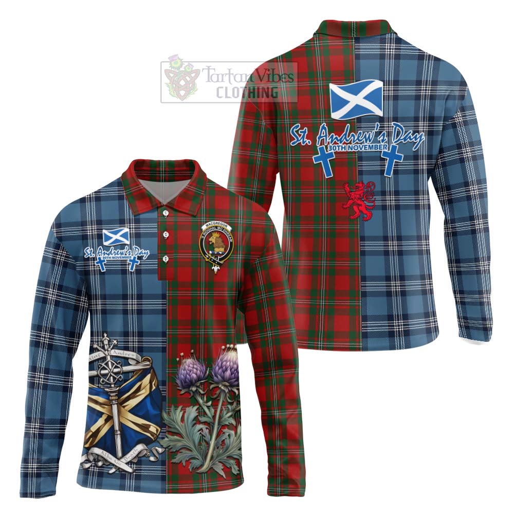 Tartan Vibes Clothing MacGregor (McGregor) Tartan Long Sleeve Polo Shirt Happy St. Andrew's Day Half Tartan Style