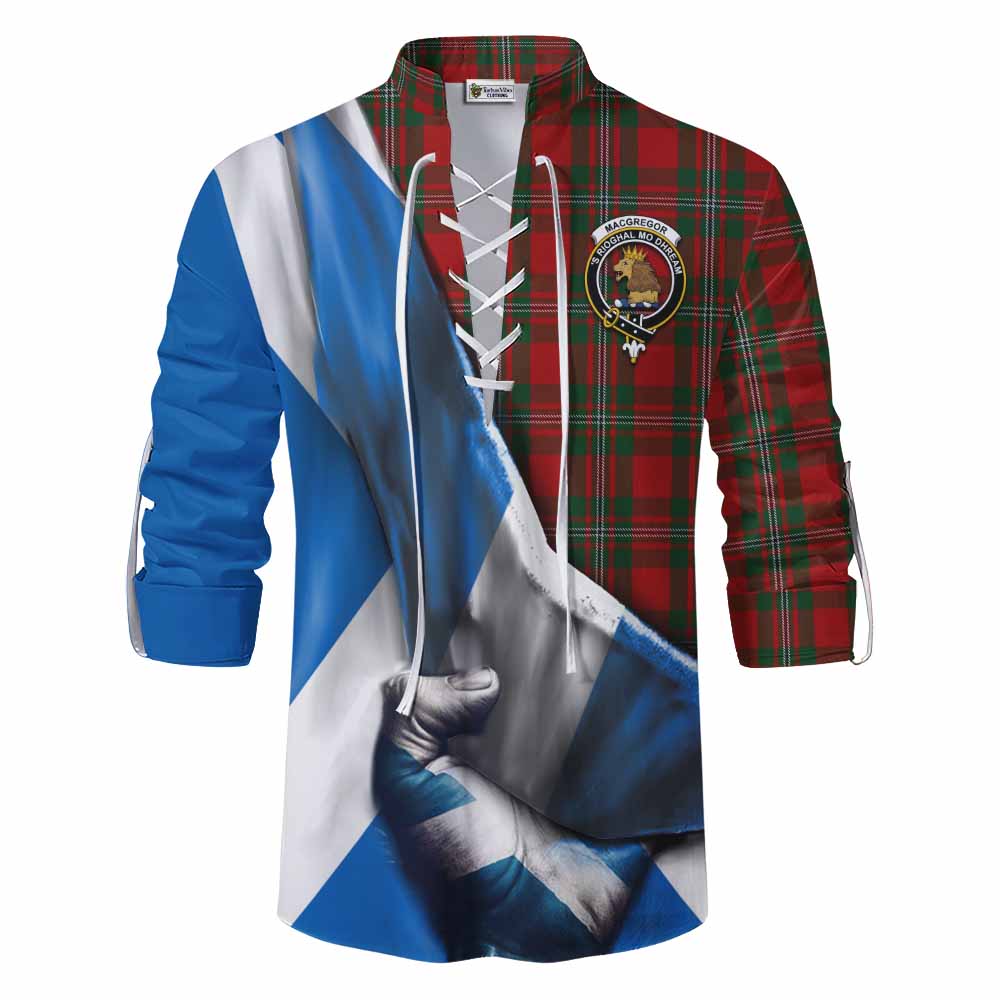 Tartan Vibes Clothing MacGregor (McGregor) Tartan Ghillie Kilt Shirt with Family Crest Scotland Patriotic Style