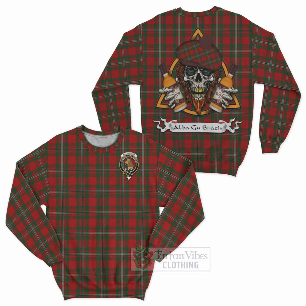 Tartan Vibes Clothing MacGregor (McGregor) Tartan Sweatshirt with Family Crest and Bearded Skull Holding Bottles of Whiskey