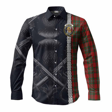Tartan Vibes Clothing MacGregor (McGregor) Tartan Long Sleeve Button Shirt with Family Crest Cross Sword Thistle Celtic Vibes