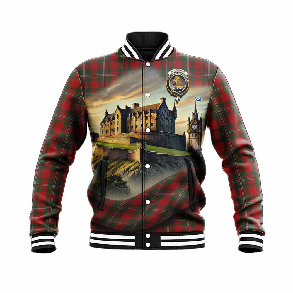 Tartan Vibes Clothing MacGregor (McGregor) Tartan Family Crest Baseball Jacket with Scottish Ancient Castle Style