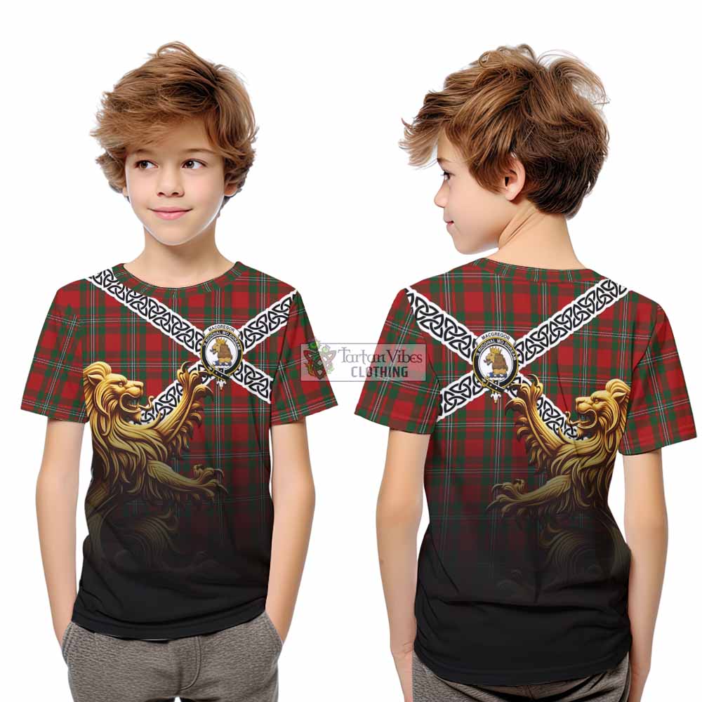 Tartan Vibes Clothing MacGregor (McGregor) Crest Tartan Kid T-Shirt with Golden Lion Emblem Celtic Style