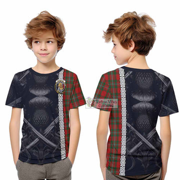 MacGregor (McGregor) Tartan Kid T-Shirt with Family Crest Cross Sword Thistle Celtic Vibes