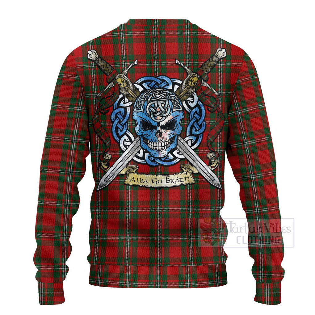 Tartan Vibes Clothing MacGregor (McGregor) Tartan Knitted Sweater with Family Crest Celtic Skull Style