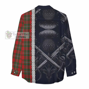 Tartan Vibes Clothing MacGregor (McGregor) Tartan Women's Casual Shirt with Family Crest Cross Sword Thistle Celtic Vibes