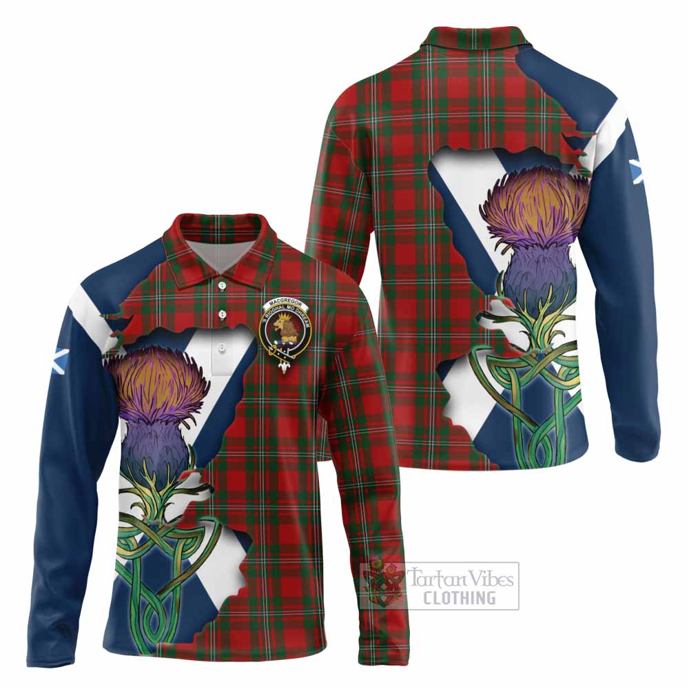 Tartan Vibes Clothing MacGregor (McGregor) Tartan Family Crest Long Sleeve Polo Shirt Scottish Thistle Celtic Inspired