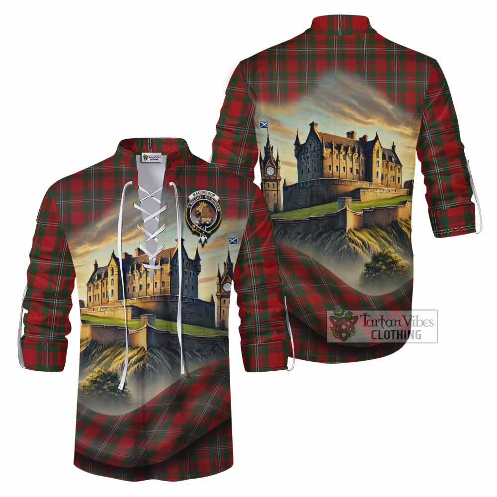 Tartan Vibes Clothing MacGregor (McGregor) Tartan Family Crest Ghillie Kilt Shirt with Scottish Ancient Castle Style