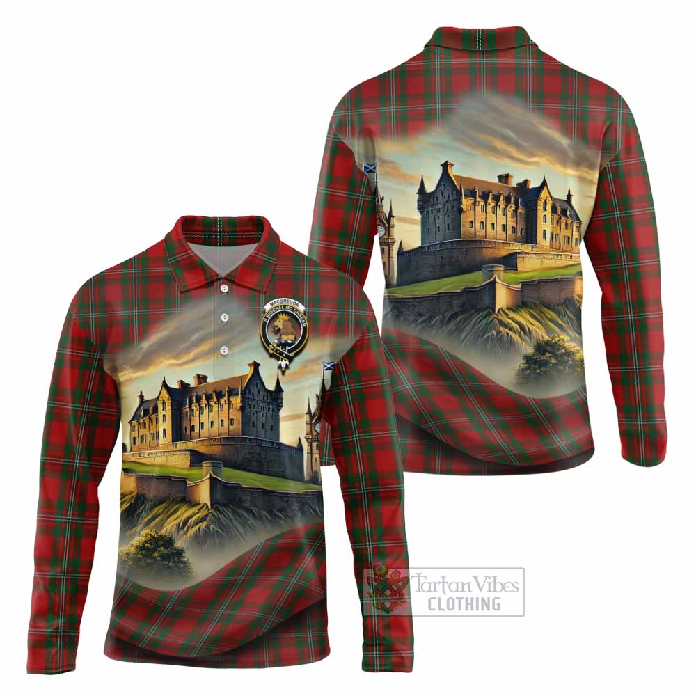 Tartan Vibes Clothing MacGregor (McGregor) Tartan Family Crest Long Sleeve Polo Shirt with Scottish Ancient Castle Style