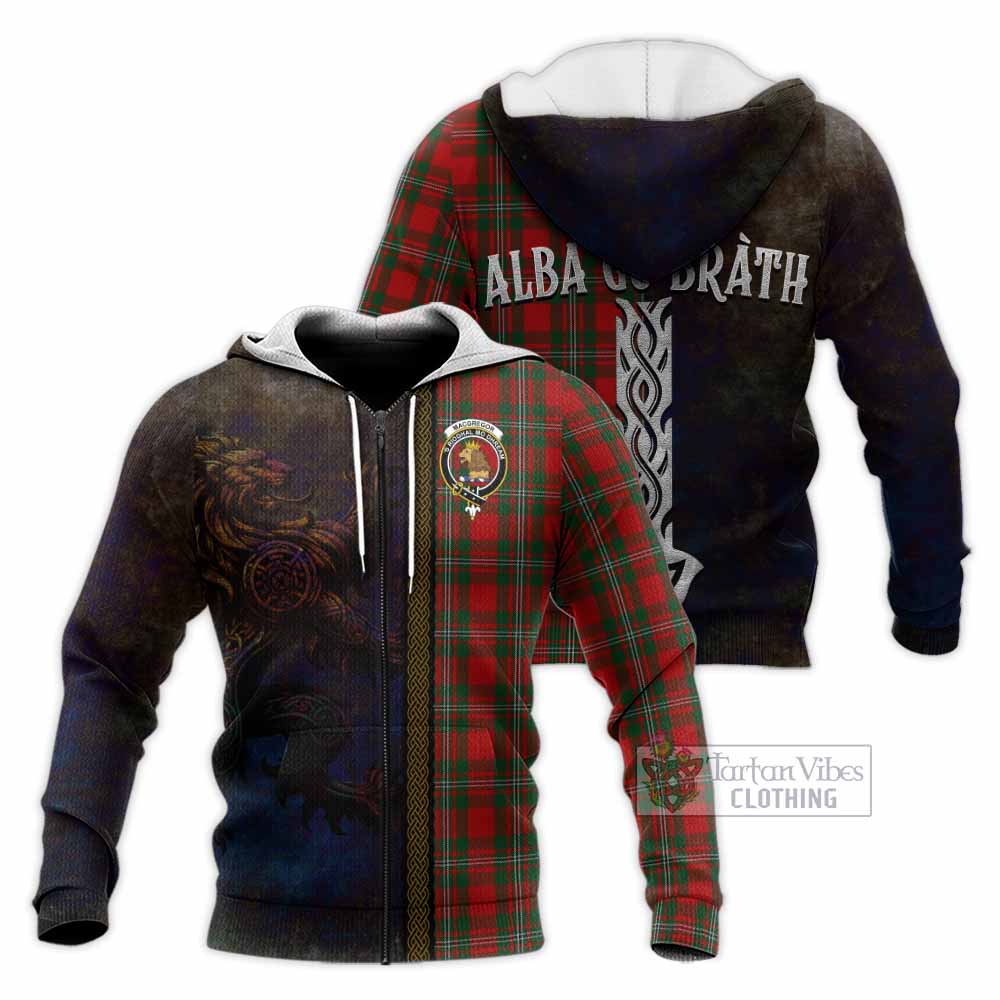 Tartan Vibes Clothing MacGregor (McGregor) Tartan Family Crest Knitted Hoodie Alba Gu Brath Be Brave Lion Ancient Style