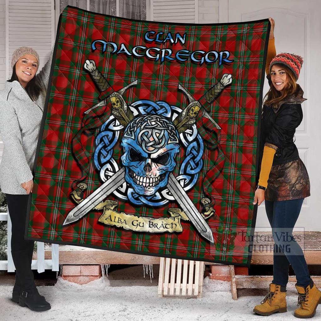 Tartan Vibes Clothing MacGregor (McGregor) Tartan Quilt with Celtic Skull Alba Gu Brath Style