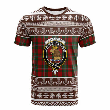 MacGregor (McGregor) Clan Tartan Christmas Cotton T-shirt with Family Crest