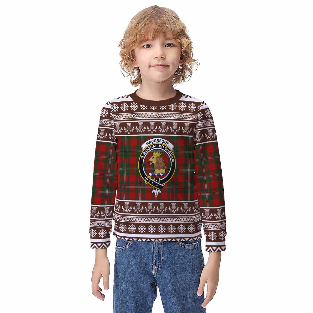 MacGregor (McGregor) Clan Tartan Christmas Kid Ugly Sweatshirt with Family Crest - Tartan Vibes Clothing