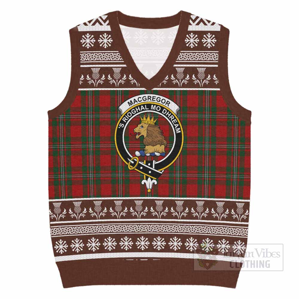 MacGregor (McGregor) Clan Tartan Christmas Knitted V-Neck Vest with Family Crest - Tartan Vibes Clothing
