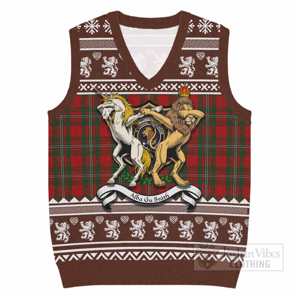 MacGregor (McGregor) Clan Tartan Crest Christmas Knitted V-Neck Vest Coat of Arms Funny Style - Tartan Vibes Clothing