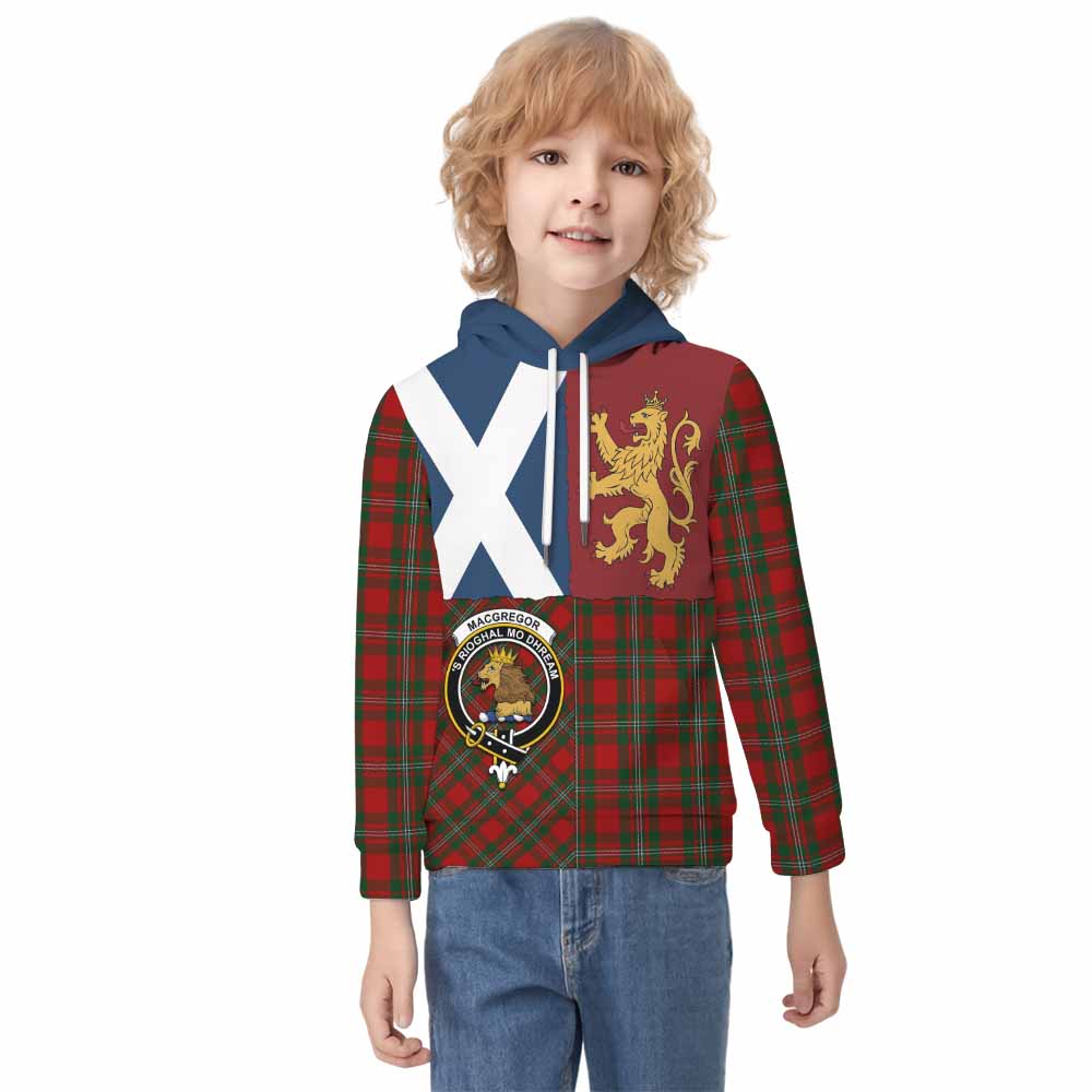 MacGregor (McGregor) Crest Tartan Kid Hoodie with Lion Rampant Saltire Style - Tartan Vibes Clothing