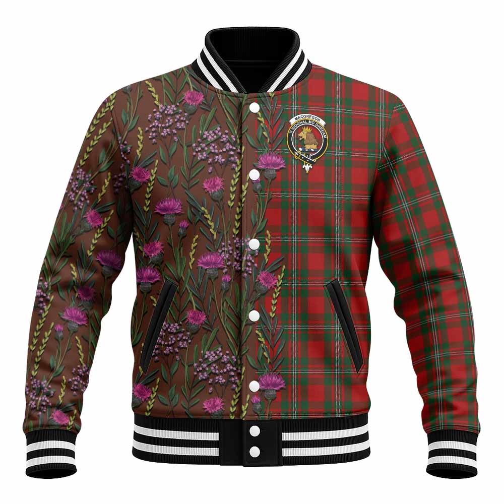 MacGregor (McGregor) Family Crest Tartan Baseball Jacket Scottish Thistle Flower Pattern Half Style - Tartan Vibes Clothing