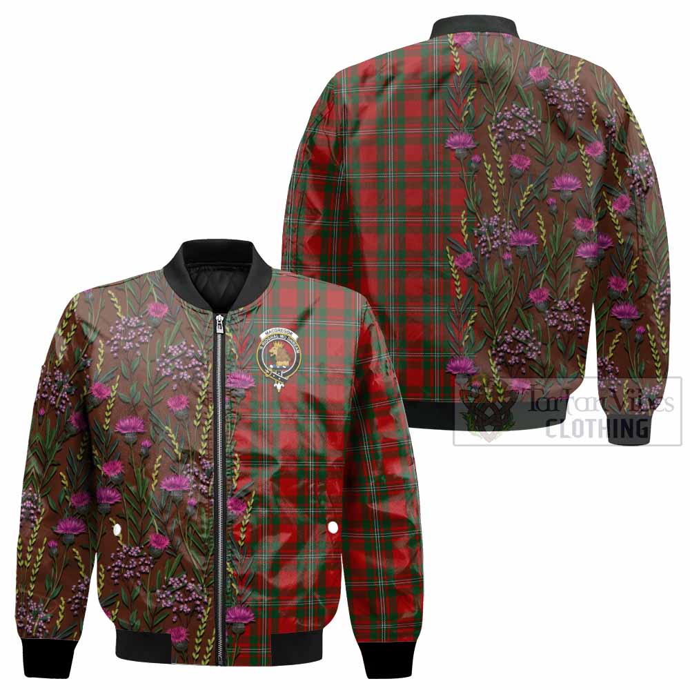 MacGregor (McGregor) Family Crest Tartan Bomber Jacket Scottish Thistle Flower Pattern Half Style - Tartan Vibes Clothing