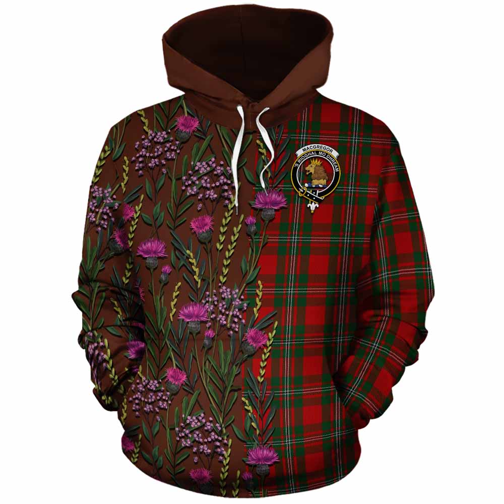 MacGregor (McGregor) Family Crest Tartan Cotton Hoodie Scottish Thistle Flower Pattern Half Style - Tartan Vibes Clothing