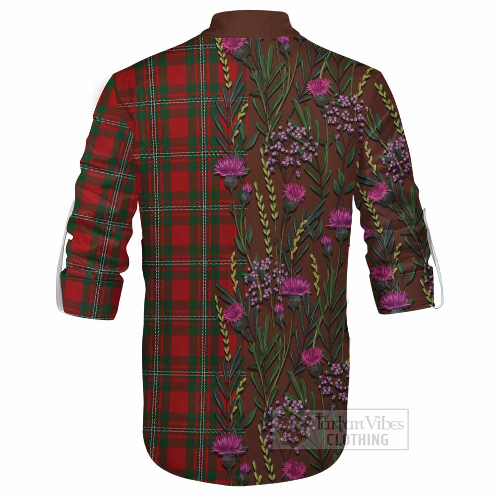 MacGregor (McGregor) Family Crest Tartan Ghillie Shirt Scottish Thistle Flower Pattern Half Style - Tartan Vibes Clothing