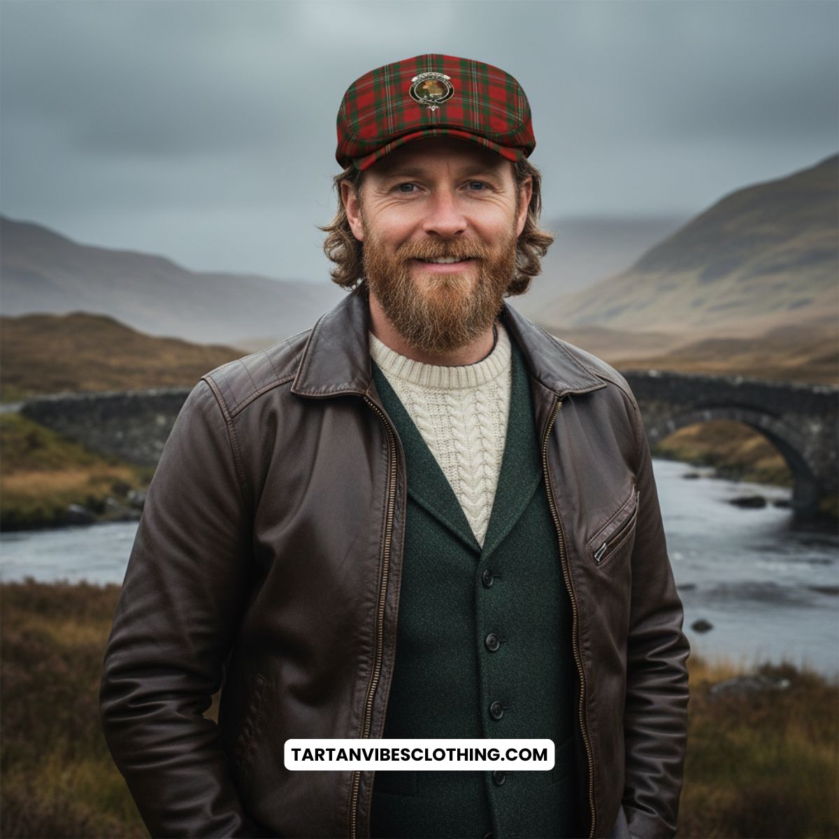 MacGregor (McGregor) Family Crest Tartan Jeff Cap, Tartan Flat Cap