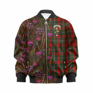 MacGregor (McGregor) Family Crest Tartan Kid Bomber Jacket Scottish Thistle Flower Pattern Half Style