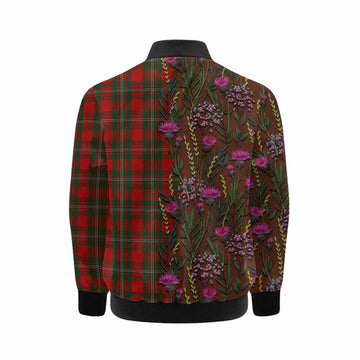 MacGregor (McGregor) Family Crest Tartan Kid Bomber Jacket Scottish Thistle Flower Pattern Half Style