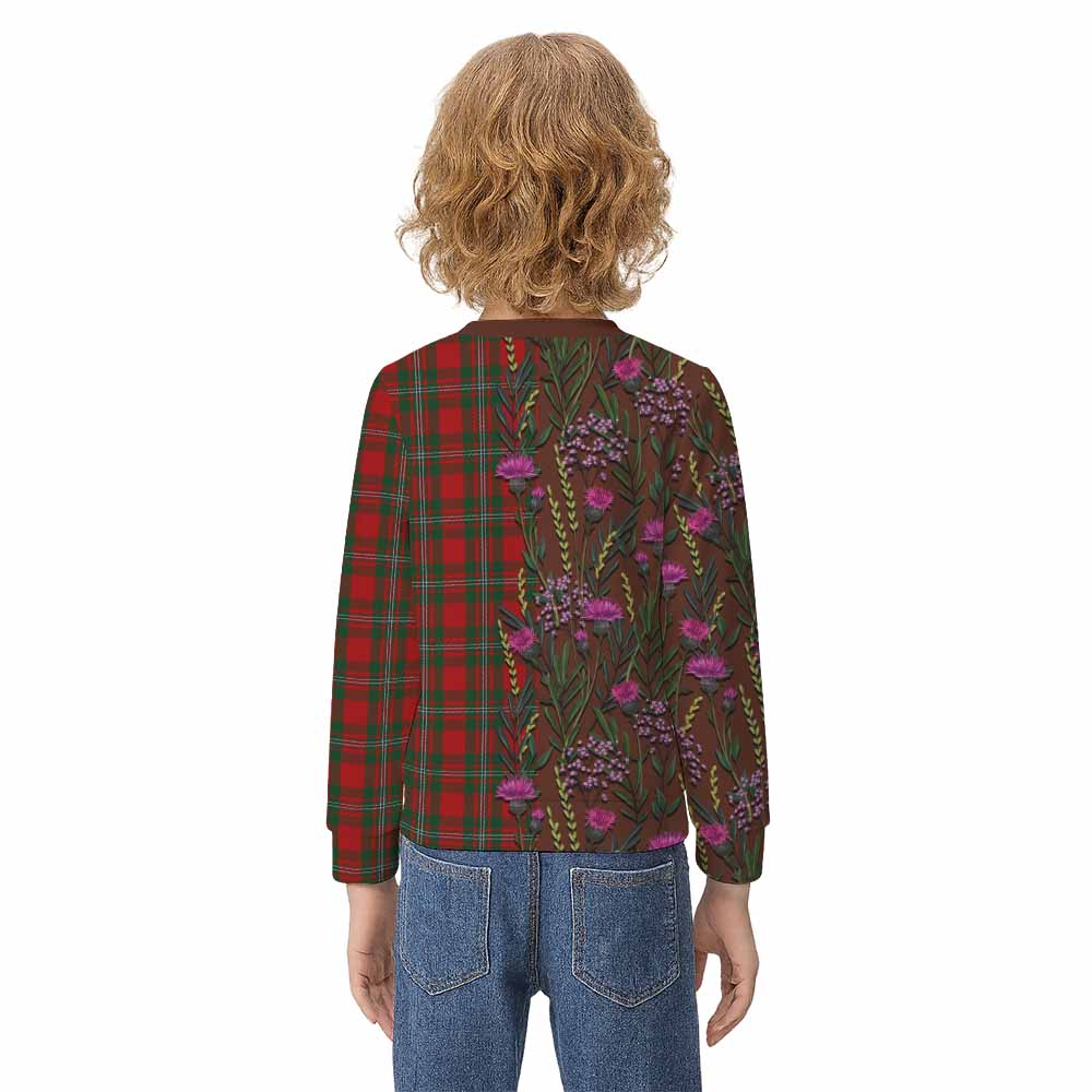 MacGregor (McGregor) Family Crest Tartan Kid Knitted Sweatshirt Scottish Thistle Flower Pattern Half Style - Tartan Vibes Clothing