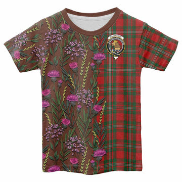 MacGregor (McGregor) Family Crest Tartan Kid T-shirt Scottish Thistle Flower Pattern Half Style - Tartan Vibes Clothing