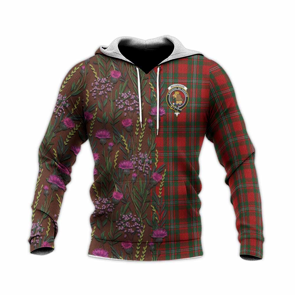 MacGregor (McGregor) Family Crest Tartan Knitted Hoodie Scottish Thistle Flower Pattern Half Style - Tartan Vibes Clothing