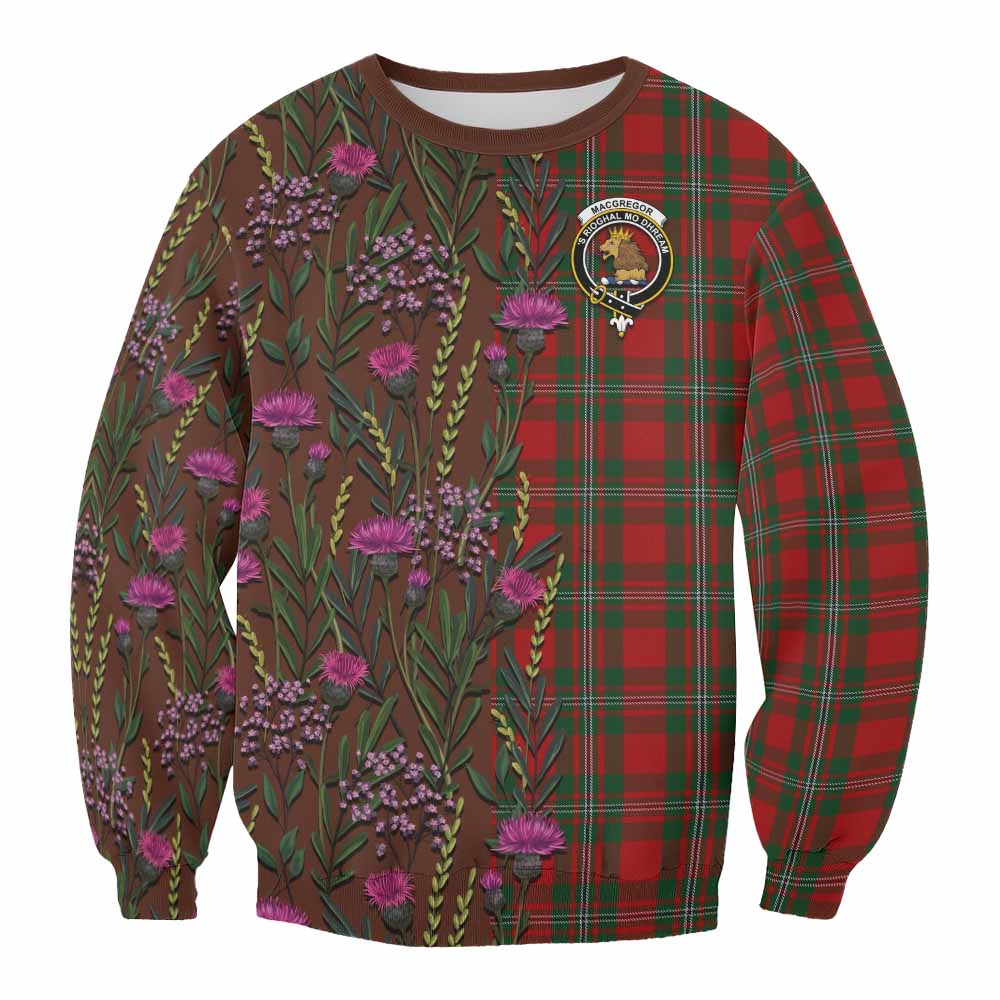 MacGregor (McGregor) Family Crest Tartan Sweatshirt Scottish Thistle Flower Pattern Half Style - Tartan Vibes Clothing