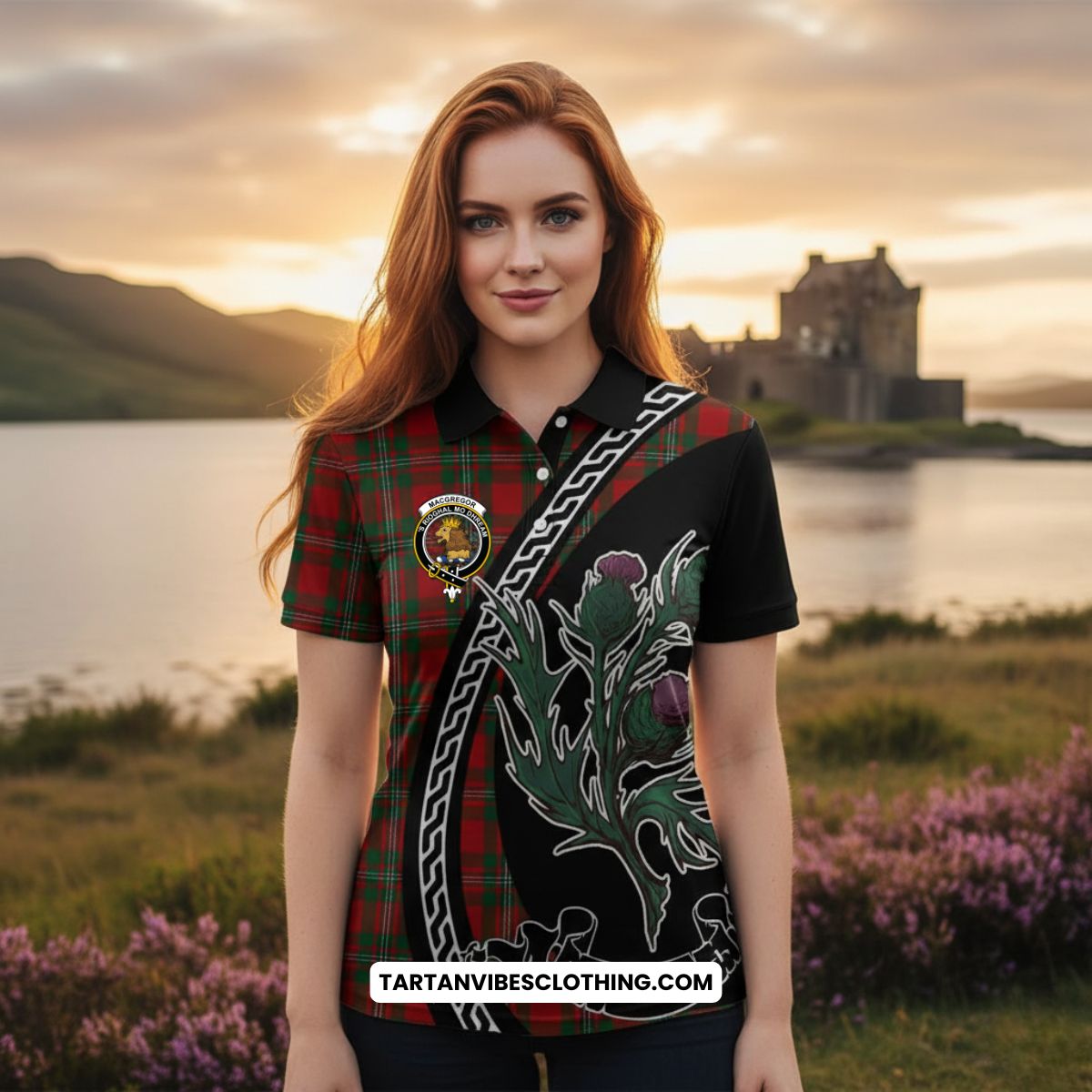 MacGregor (McGregor) Family Crest Tartan Women Polo Shirt Alba Thistle Inspired