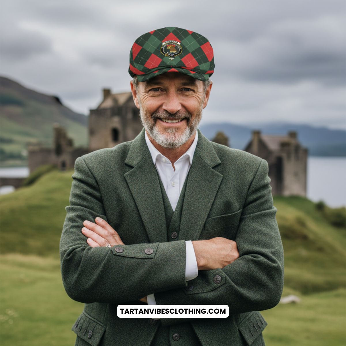 MacGregor (McGregor) Scottish Family Crest Jeff Cap Argyle Plaid Christmas Style