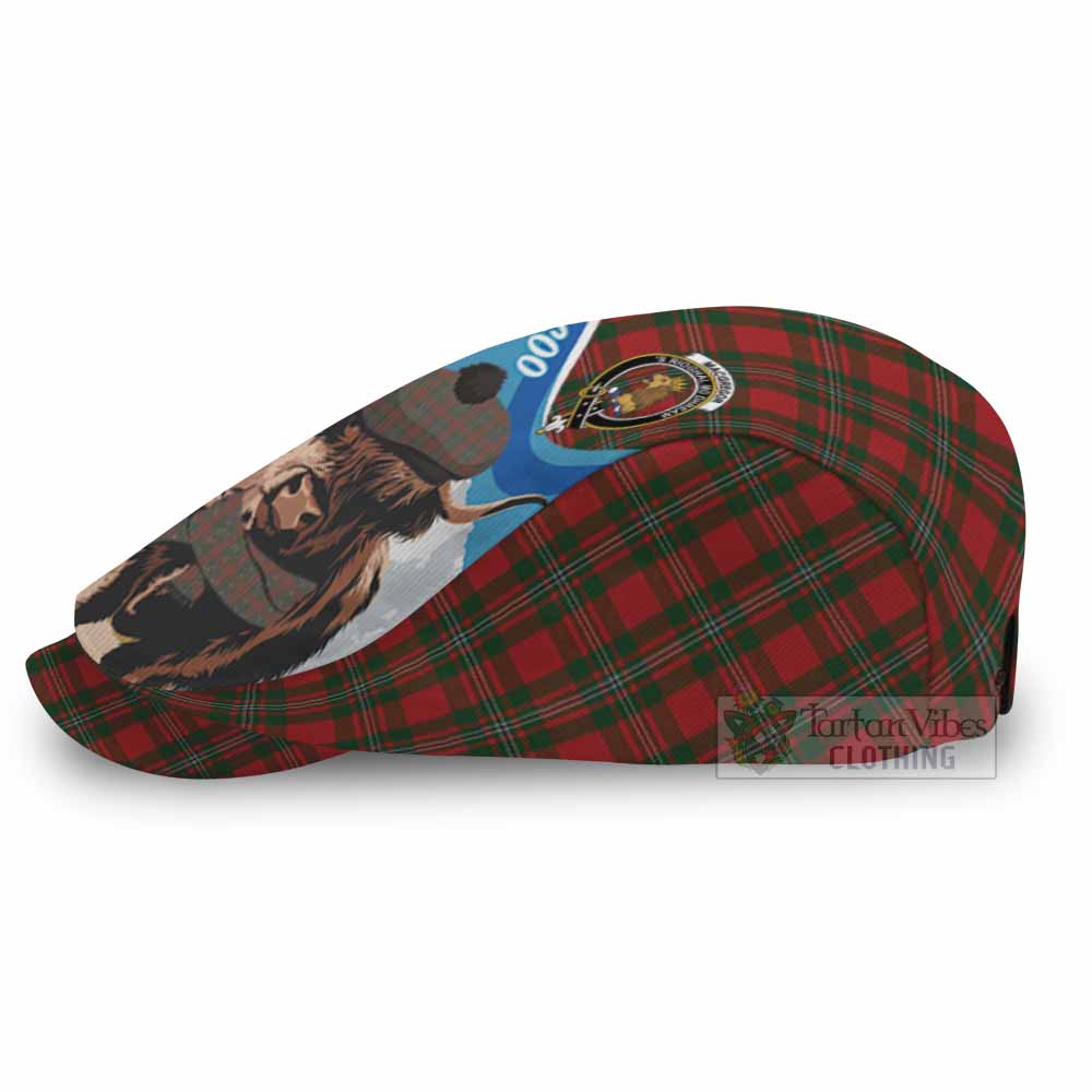 MacGregor (McGregor) Scottish Heilan Coo Tartan Crest Flat Cap, Jeff Cap - Tartan Vibes Clothing