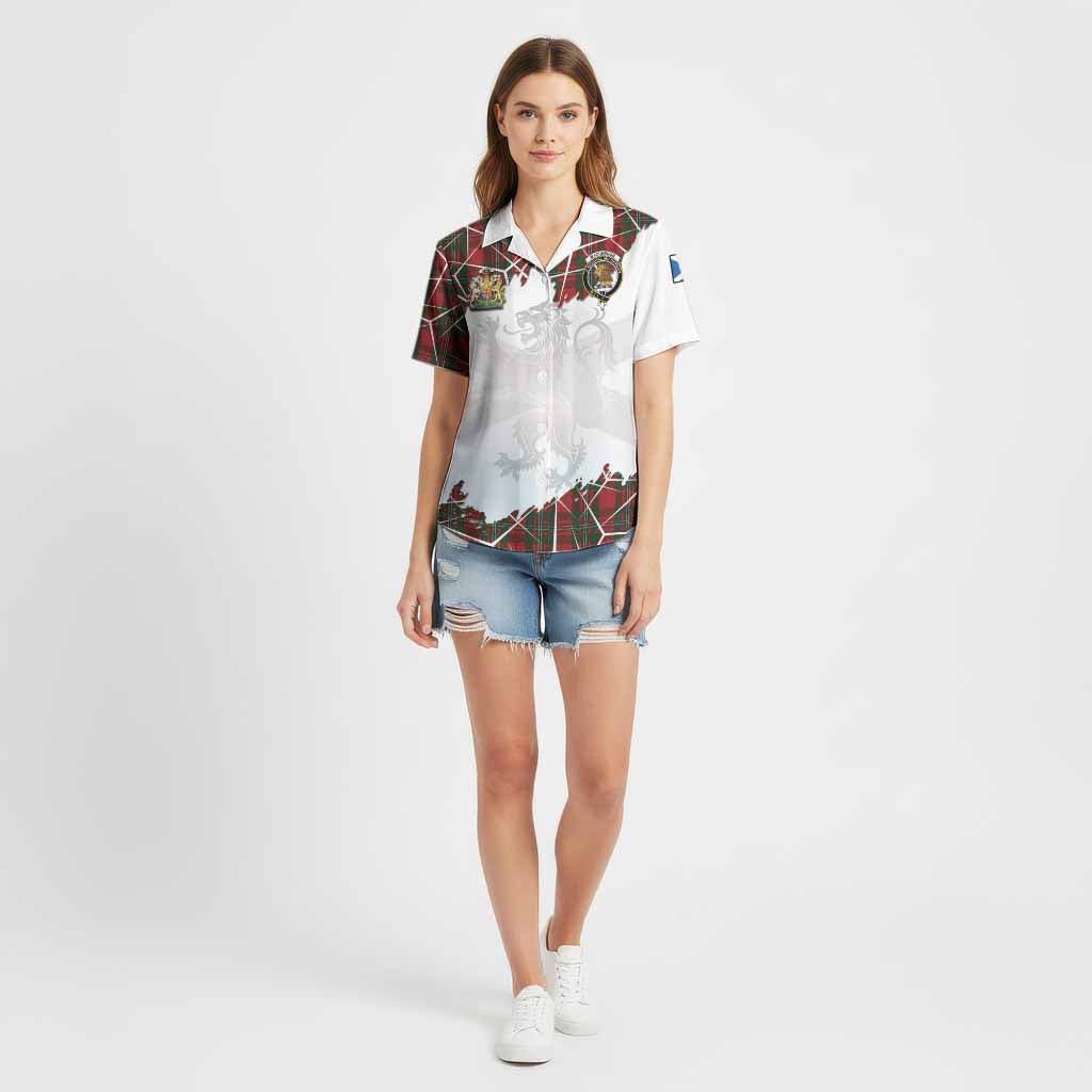 MacGregor (McGregor) Tartan Cotton Hawaiian Shirt with Family Crest and Lion Rampant Grunge Style