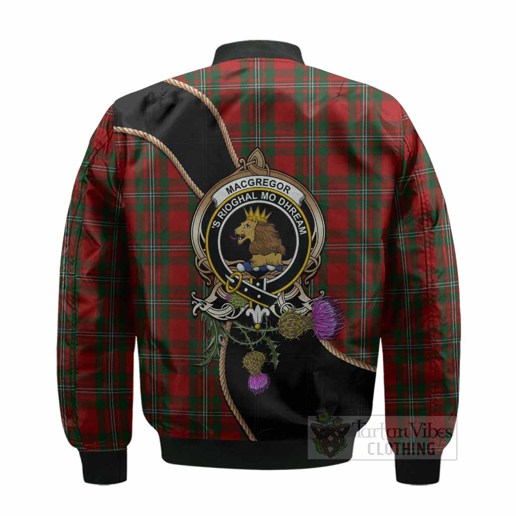 MacGregor (McGregor) Tartan Crest Bomber Jacket Scottish Thistle Spirit