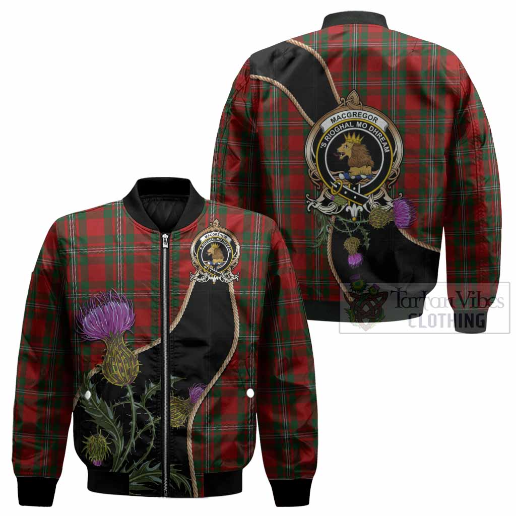 MacGregor (McGregor) Tartan Crest Bomber Jacket Scottish Thistle Spirit