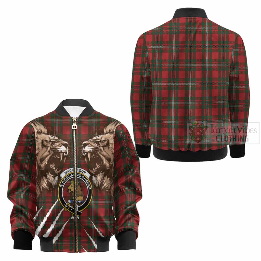MacGregor (McGregor) Tartan Crest Kid Bomber Jacket Ferocious Lion Style - Tartan Vibes Clothing