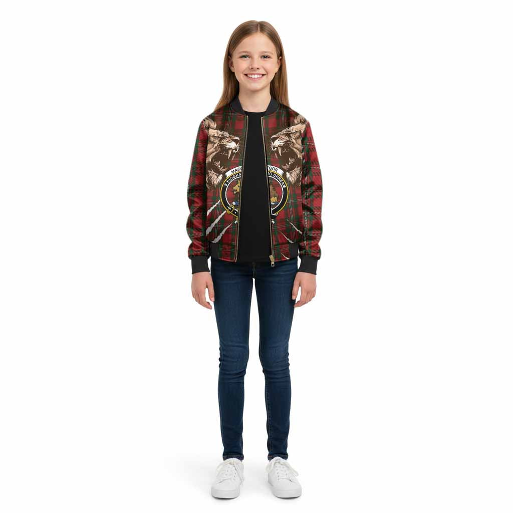 MacGregor (McGregor) Tartan Crest Kid Bomber Jacket Ferocious Lion Style - Tartan Vibes Clothing