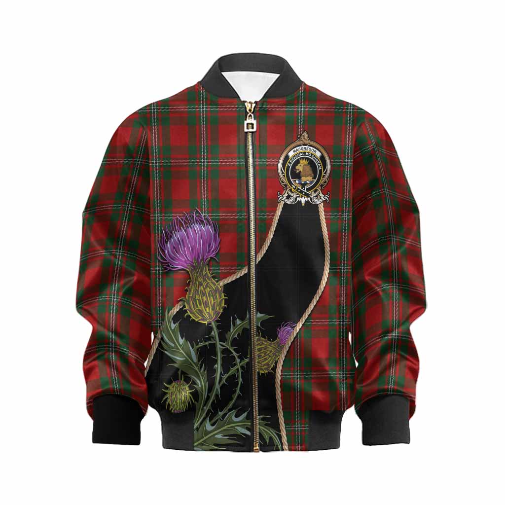 MacGregor (McGregor) Tartan Crest Kid Bomber Jacket Scottish Thistle Spirit Kid XS - Tartan Vibes Clothing