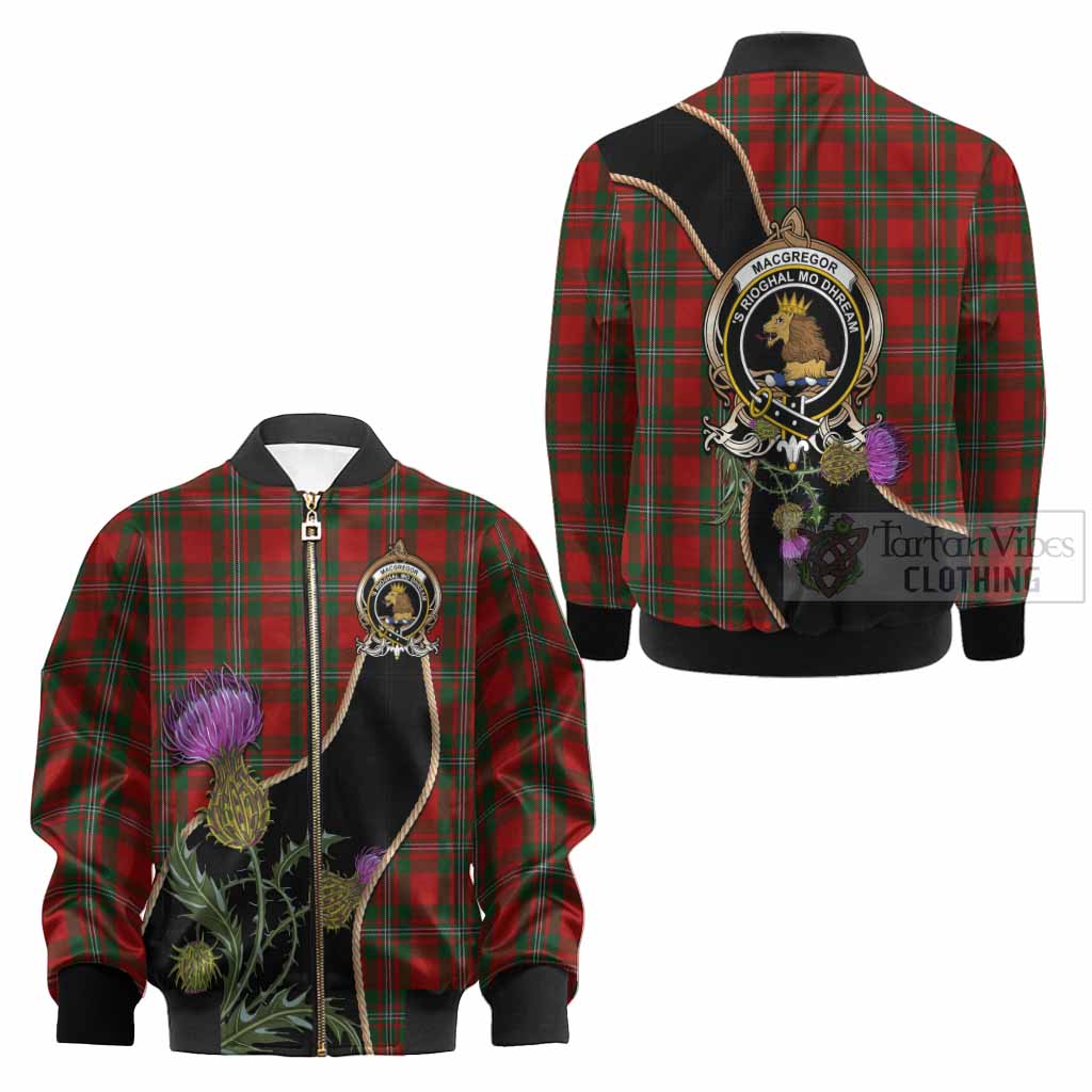 MacGregor (McGregor) Tartan Crest Kid Bomber Jacket Scottish Thistle Spirit - Tartan Vibes Clothing