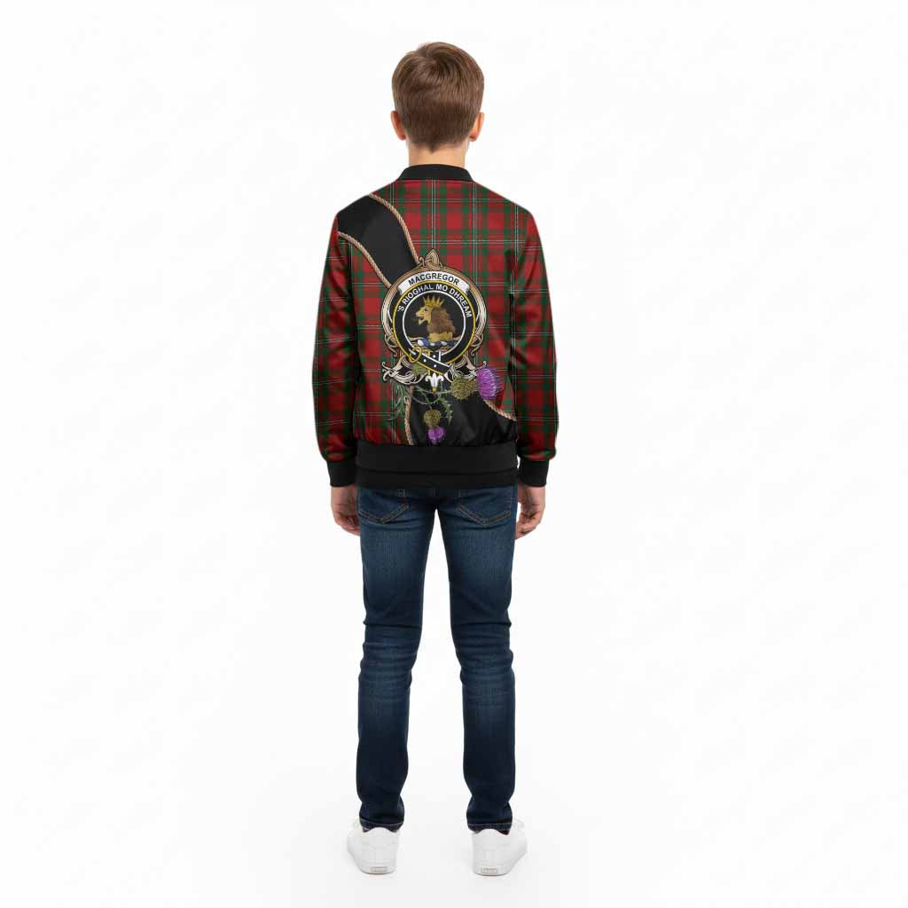 MacGregor (McGregor) Tartan Crest Kid Bomber Jacket Scottish Thistle Spirit - Tartan Vibes Clothing
