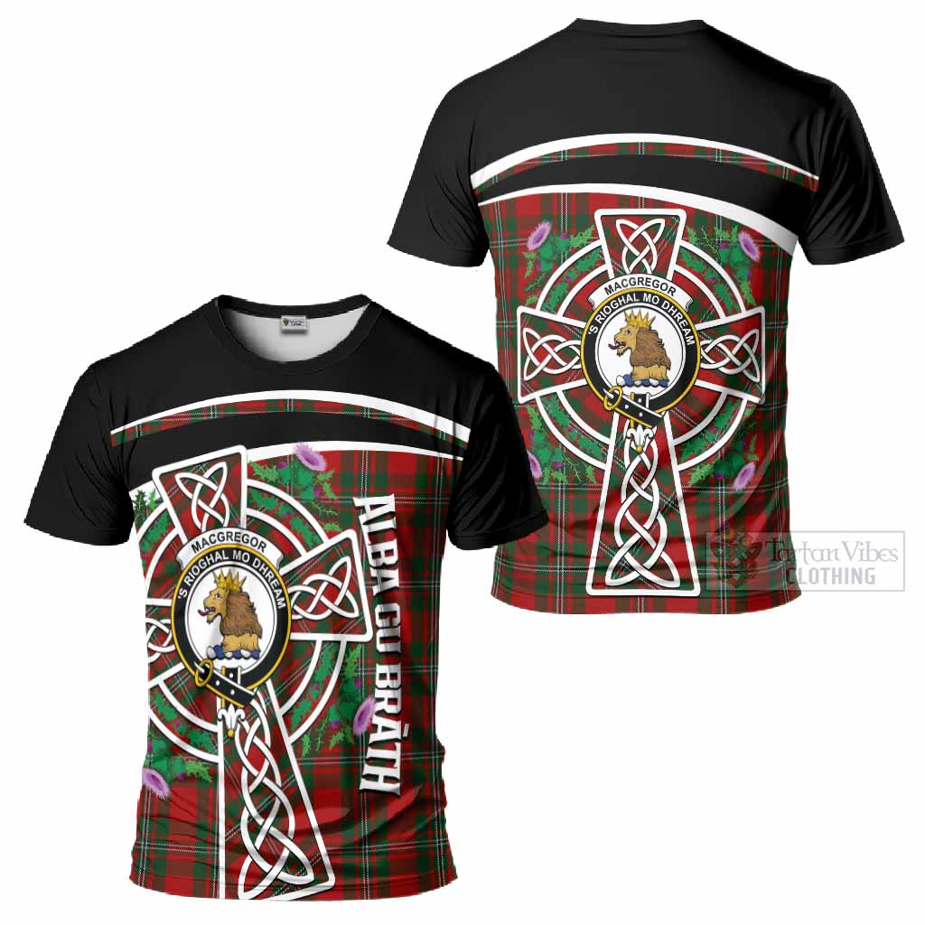 MacGregor (McGregor) Tartan Crest T-Shirt Scottish Thistle Celtic Cross Alba Gu Brath