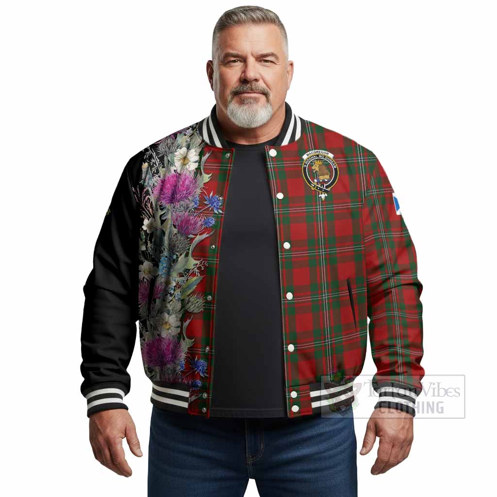 MacGregor (McGregor) Tartan Crest Thistle Floral Baseball Jacket - Tartan Vibes Clothing