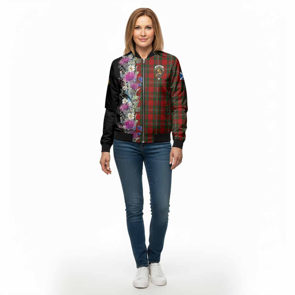 MacGregor (McGregor) Tartan Crest Thistle Floral Bomber Jacket - Tartan Vibes Clothing