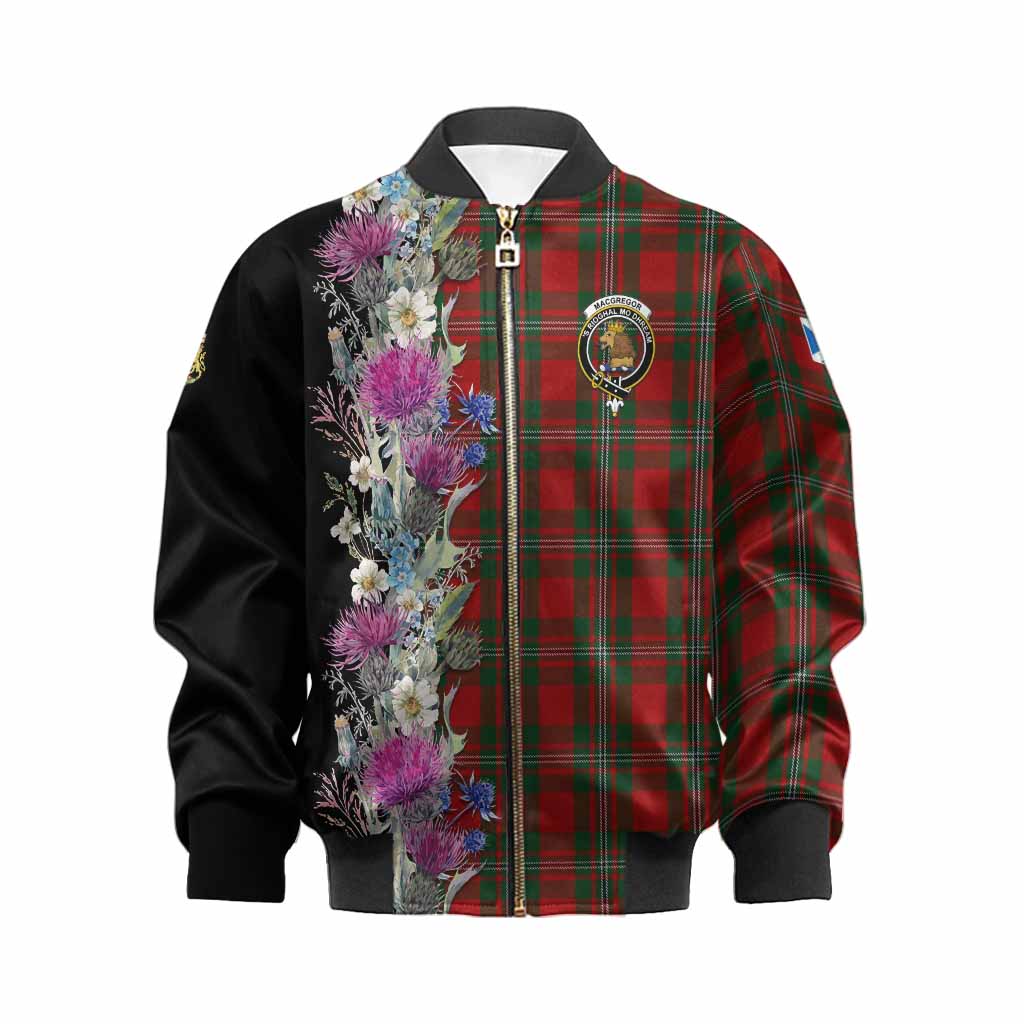 MacGregor (McGregor) Tartan Crest Thistle Floral Kid Bomber Jacket Kid XS - Tartan Vibes Clothing