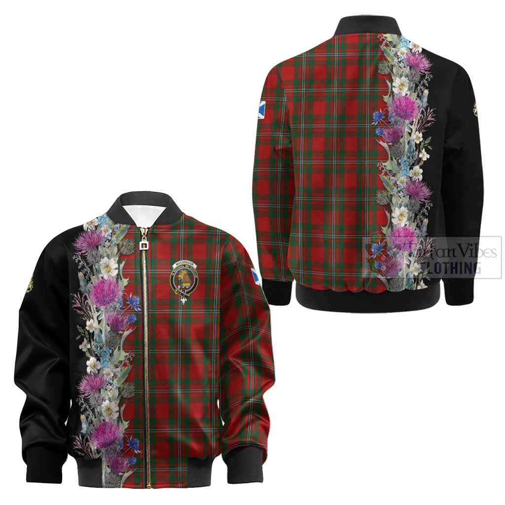 MacGregor (McGregor) Tartan Crest Thistle Floral Kid Bomber Jacket - Tartan Vibes Clothing